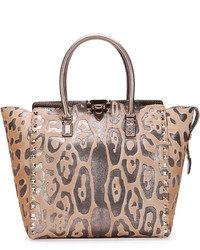 Valentino Medium Cavallino Double Handle Satchel Bag Leopard