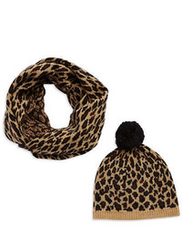 Lord & Taylor Leopard Print Hat And Scarf Gift Set