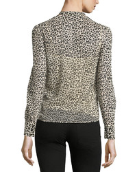RED Valentino Redvalentino Long Sleeve Tie Neck Leopard Print Blouse