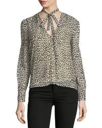 RED Valentino Redvalentino Long Sleeve Tie Neck Leopard Print Blouse