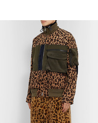 Sacai Panelled Leopard Print Corduroy And Cotton Blend Jacket