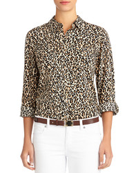 Jones New York Leopard Print Shirt With Roll Sleeves