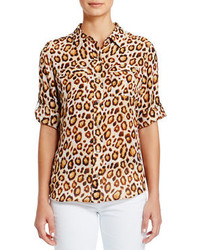 Jones New York Leopard Print Shirt With Roll Sleeves