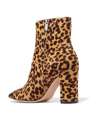 Gianvito Rossi 85 Leopard Print Calf Hair Ankle Boots