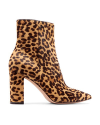 Gianvito Rossi 85 Leopard Print Calf Hair Ankle Boots