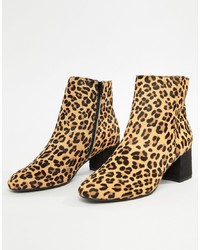 Dune London Olyvea Faux Pony Leopard Print Mid Heel Ankle Boots