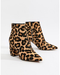 ASOS DESIGN Radiant Leather Ankle Boots In Leopard