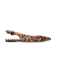 Gianvito Rossi Leopard Print Calf Hair Slingback Point Toe Flats