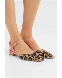 Jennifer Chamandi Vittorio Leopard Print Calf Hair And Patent Leather Slingback Point Toe Flats