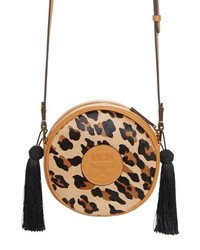 MCM Small Leopard Tambourine Calf Hair Crossbody Bag