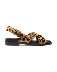 Tan Leopard Calf Hair Flat Sandals