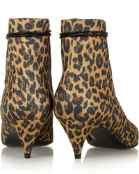 Saint Laurent Leopard Print Canvas Ankle Boots