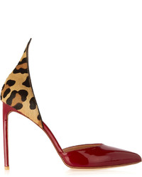 Francesco Russo Dorsay Leopard Print Calf Hair And Patent Leather Pumps