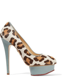 Charlotte Olympia Polly Leather Trimmed Leopard Print Calf Hair Pumps