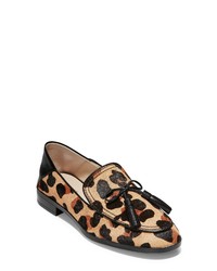 Tan Leopard Calf Hair Tassel Loafers