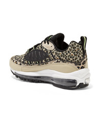 Nike Air Max 98 Leopard Print Canvas Textured Leather And Faux Calf Hair Sneakers