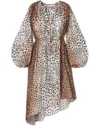 Tan Leopard Chiffon Midi Dress