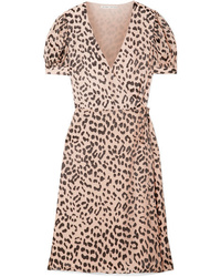 Tan Leopard Chiffon Wrap Dress