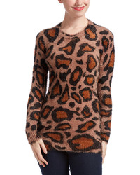 Brown Black Leopard Fuzzy Sweater