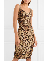 Dolce & Gabbana Paneled Leopard Print Silk Blend Cady Dress Brown