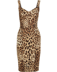 Dolce & Gabbana Paneled Leopard Print Silk Blend Cady Dress Brown