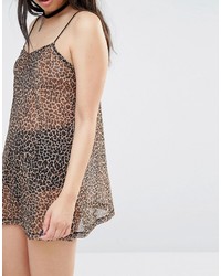 Motel Sheer Cami Dress In Micro Leopard