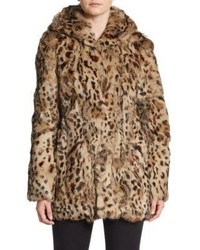 Adrienne Landau Rabbit Fur Hooded Coat