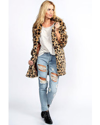 Boohoo Charlotte Leopard Faux Fur Coat