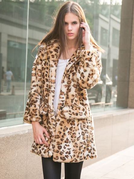 Choies Leopard Quality Lapel Long Line Faux Fur Warm Coat, $91 | Choies ...