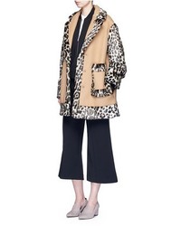 Stella McCartney Colourblock Leopard Faux Fur Melton Coat