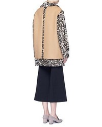Stella McCartney Colourblock Leopard Faux Fur Melton Coat