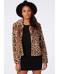 Missguided Serena Cropped Faux Fur Coat Leopard