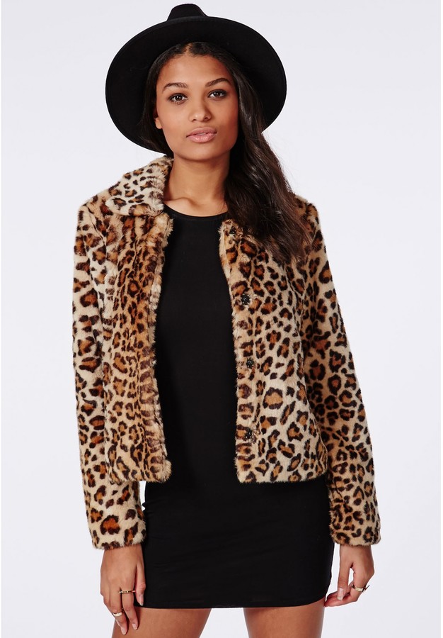 Missguided Serena Cropped Faux Fur Coat Leopard, $119 | Missguided ...