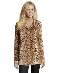 Sebby Collection Natural Leopard Faux Fur Snap Front Coat