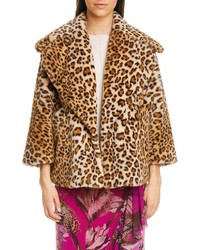 Fuzzi Leopard Print Crop Faux Fur Jacket