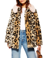 Topshop Zoey Faux Fur Leopard Jacket
