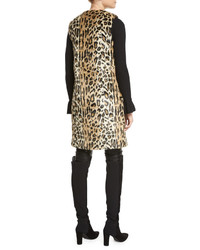 Alice + Olivia Jade Leopard Print Faux Fur Vest Wfloral Pins