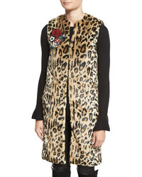 Alice + Olivia Jade Leopard Print Faux Fur Vest Wfloral Pins