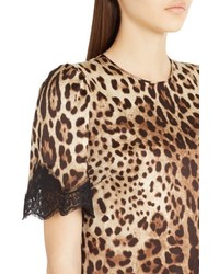 Dolce & Gabbana Dolcegabbana Lace Trim Leopard Print Satin Top