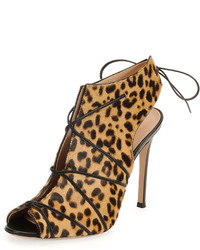 Tan Leopard Leather Ankle Boots