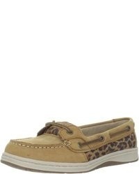 Tan Leopard Leather Boat Shoes