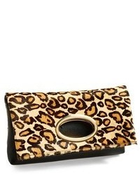 Tan Leopard Leather Clutch