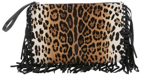 Fashionable Leopard Print & Rivet Decorated Large Capacity Clutch Bag /Wristlet/purse