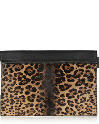 Victoria Beckham Large Leopard Print Calf Hair And Leather Clutch
