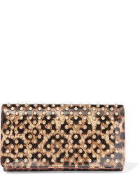 Christian Louboutin Macaron Spiked Leopard Print Patent Leather Wallet Leopard Print