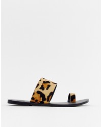 Tan Leopard Leather Flat Sandals