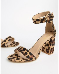Tan Leopard Leather Heeled Sandals