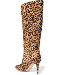 Gianvito Rossi 85 Leopard Print Calf Hair Knee Boots