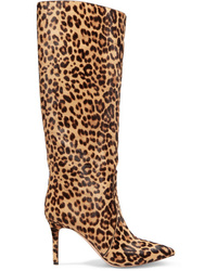Gianvito Rossi 85 Leopard Print Calf Hair Knee Boots