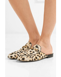 Gucci Princetown Horsebit Detailed Leopard Print Calf Hair Slippers